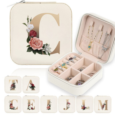 Personalized Mini Jewelry Box: A-Z PU Leather Travel Organizer