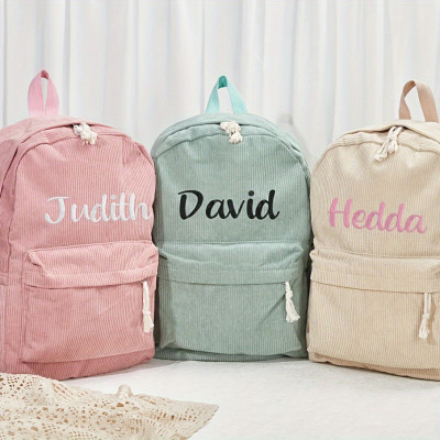Embroidered Corduroy Backpack with Custom Name