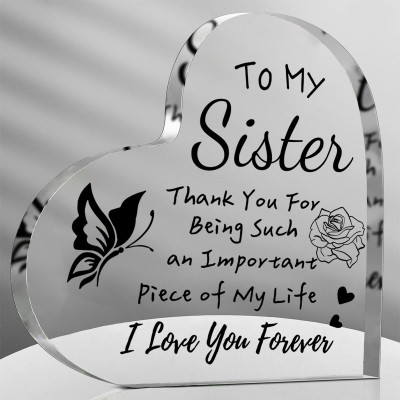 Heart-Shaped Acrylic Plaque - Sister Quote