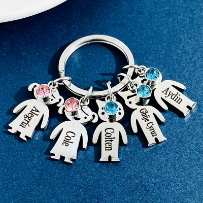 Personalized Family Keychain - 5 Names, Engraved Keyring
