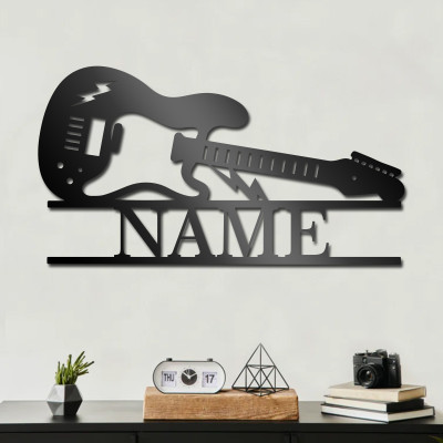 Personalized Guitar Wall Art - Metal, Custom Name, Matte Finish