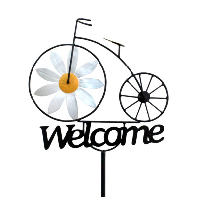 Rotating Bicycle Windmill Welcome Sign: Colorful Outdoor Decor