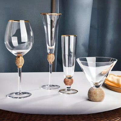 Rhinestone Gold Rim Design Wine Glass