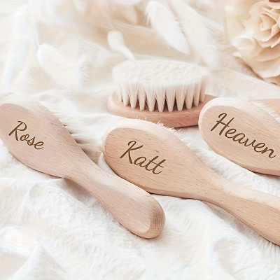 Personalized Wooden Hair Brush - Engraved Name, Soft Bristles, Baby Gift