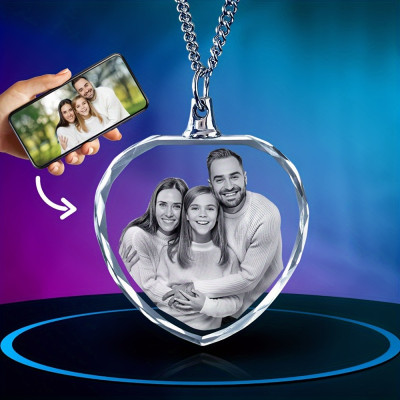 Custom Engraved Crystal Heart Pendant Necklace - Personalized Photo Jewelry