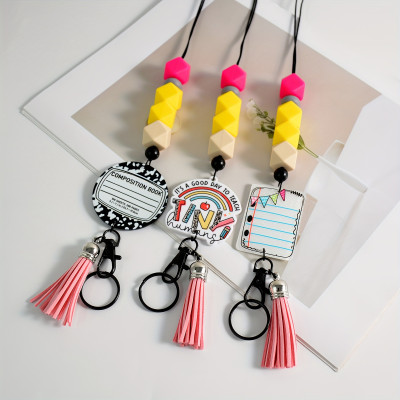 Colorful Silicone Beaded Lanyard Keychain for Teacher Appreciation Gift