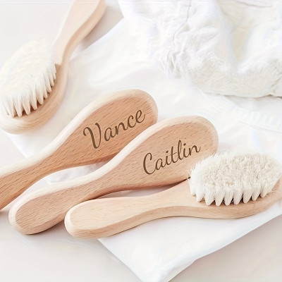 Personalized Wooden Hair Brush - Engraved Name, Soft Bristles, Baby Gift