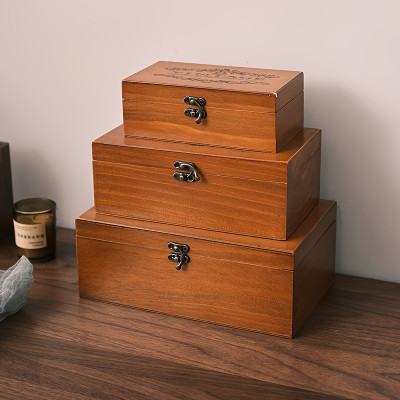 Vintage Wooden Storage Box with Lock - Versatile Organizer for Home or Office