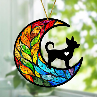 Chihuahua Moon Suncatcher - Dog Memorial - Colorful Window Decor