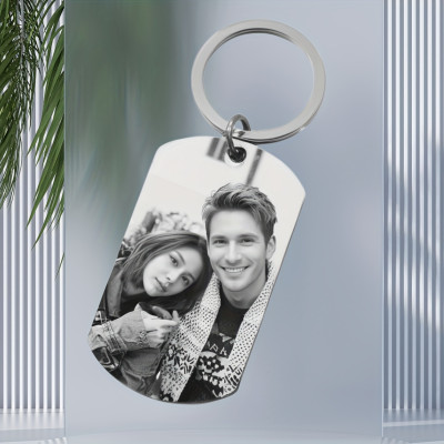 Personalized Photo Keychain - Laser Engraved, Custom Gift, Men's Jewelry