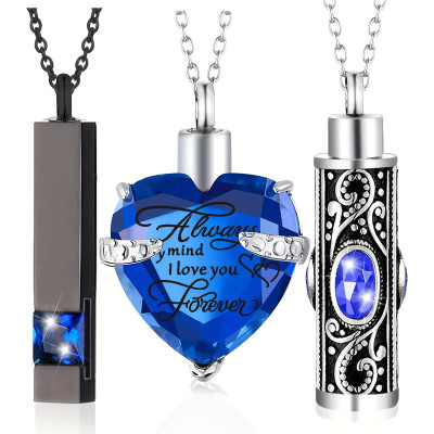 3-Piece Pet Memorial Necklace Set - Keepsake Urn, Stainless Steel Cremation jewelry for pets