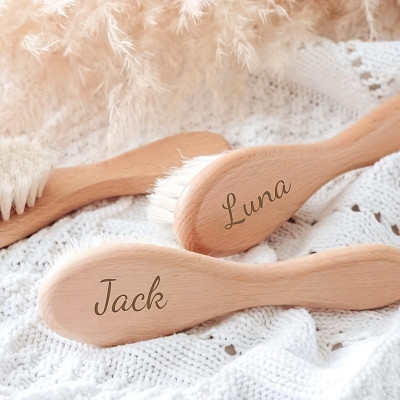 Personalized Wooden Hair Brush - Engraved Name, Soft Bristles, Baby Gift