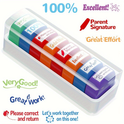 8-Pack Teacher Seal Set - Colorful and Encouraging Stamps for Classroom Feedback
