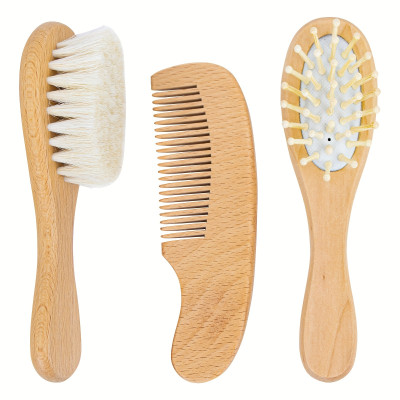 Personalized Baby Hair Care Set - Wooden Brush, Comb, and Scalp Massager, Engraved Names