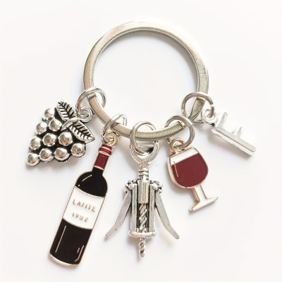 Wine-Themed Personalized Initials Keychain Gift for Wine Enthusiasts