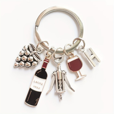 Wine-Themed Personalized Initials Keychain Gift for Wine Enthusiasts