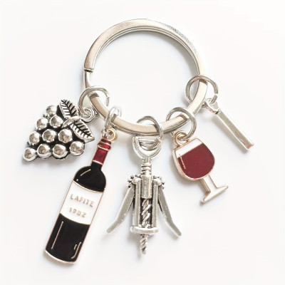 Wine-Themed Personalized Initials Keychain Gift for Wine Enthusiasts