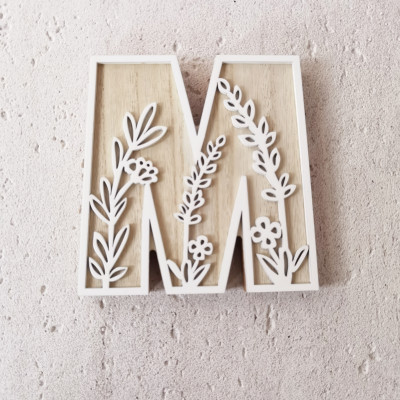 Wooden Floral Alphabet Letters: Customizable Wall Decor for Home, Kitchen, and Weddings