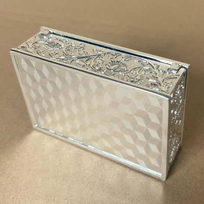 Personalized Engraved Silver Sunflower Floral Motif Modern Rectangle Jewelry Box