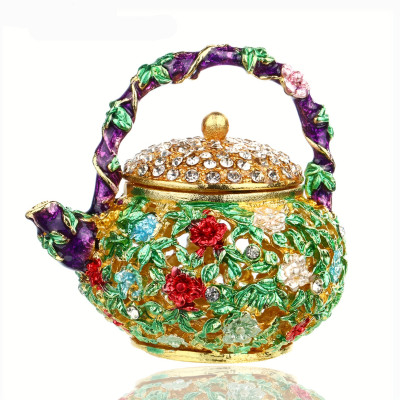 Mini Teapot Jewelry Box, Enameled Trinket Box, Unique Home Decor