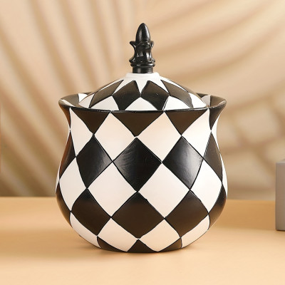 Black and White Checkered Jewelry Box with Lid - Unique and Stylish Storage for Rings, Earrings, and Necklaces