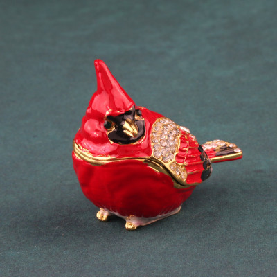 Cardinal Bird Jewelry Box, Enamelled Trinket Box, Decorative Figurine