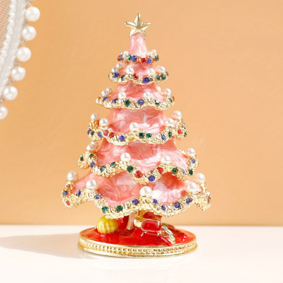 Christmas Tree Jewelry Box, Enameled Trinket Box, Festive Home Decor