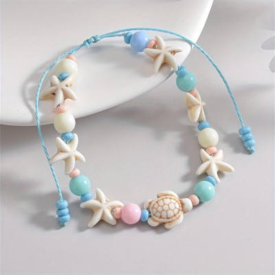 Handmade Ocean-Inspired Adjustable Anklet with Starfish and Turtle Charms