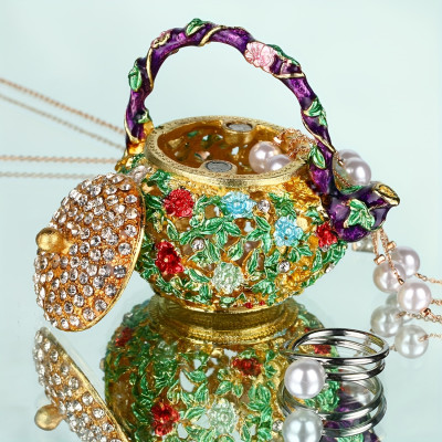 Mini Teapot Jewelry Box, Enameled Trinket Box, Unique Home Decor