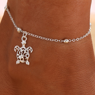Hollow Turtle Pendant Ankle Bracelet with Delicate Chain