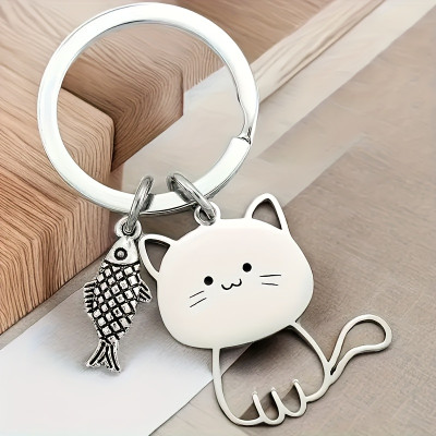 Playful Cat and Fish Keychain: A Cute and Whimsical Accessory