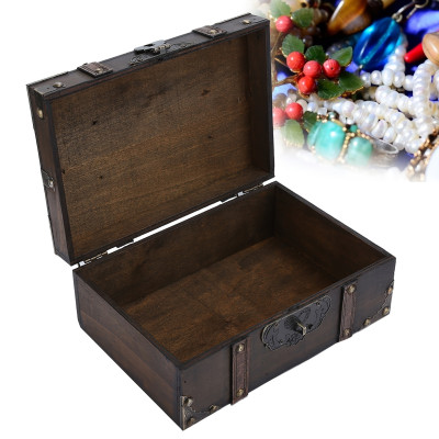 Vintage Wooden Treasure Chest with Lock - Decorative Storage Box for Jewelry & Keepsakes