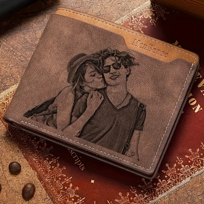 Personalized Leather Wallet with Custom Photo and Text