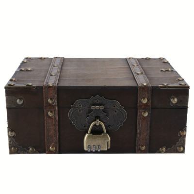 Vintage Wooden Treasure Chest with Lock - Decorative Storage Box for Jewelry & Keepsakes