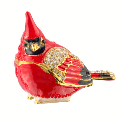 Cardinal Bird Jewelry Box, Enamelled Trinket Box, Decorative Figurine