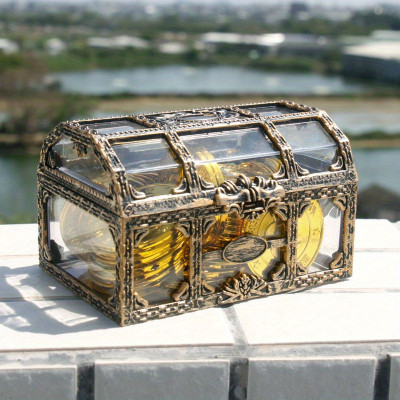 Vintage Pirate Treasure Chest with Lock - Clear Acrylic Gem Box, Decorative Tabletop Display