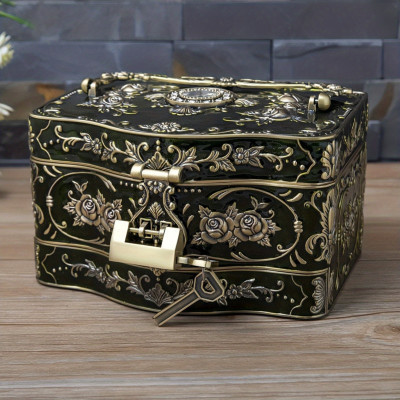 Luxury Vintage Palace Style Jewelry Box - Multi-Layer Storage with Lock, Mirror, and Handheld Design
