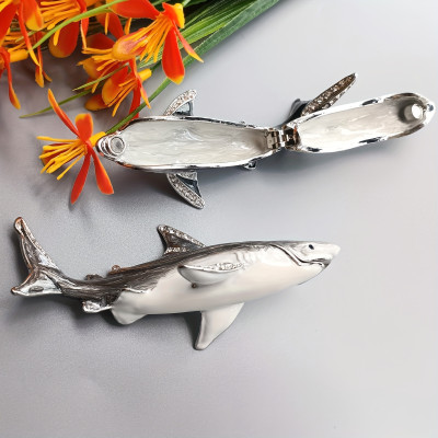 Shark Jewelry Box, Magnetic Closure, Metal Figurine