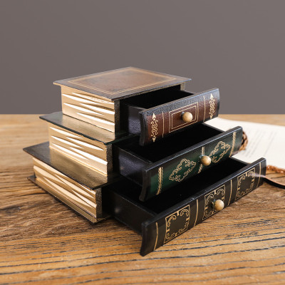 Vintage 3-Drawer Book-Shaped Storage Box