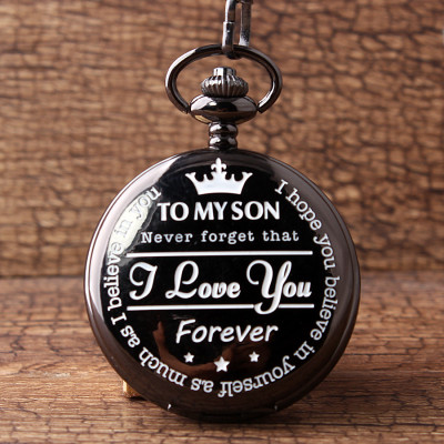Engraved Pocket Watch with "I Love You Forever" Message - Sentimental Gift for Grandson