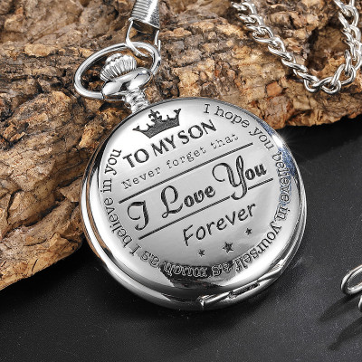 Engraved Pocket Watch with "I Love You Forever" Message - Sentimental Gift for Grandson