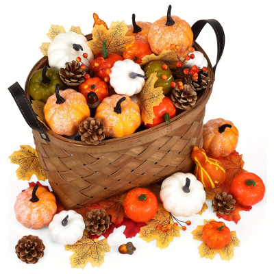 ​48 Piece Fall Thanksgiving Decor Set - Pumpkins, Gourds, Leaves & More