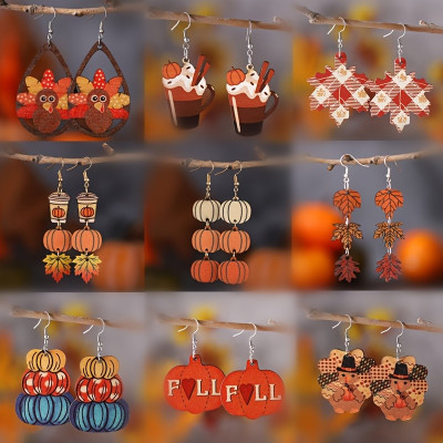 9-Pack Thanksgiving Earrings - Fall Turkey, Pumpkin, Maple Leaf, Snowman & Snowflake Designs