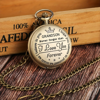 Engraved Pocket Watch with "I Love You Forever" Message - Sentimental Gift for Grandson