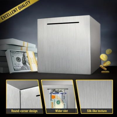 Large Capacity Stainless Steel Engraved Money Drop Jar - Secure & Durable Savings Solution