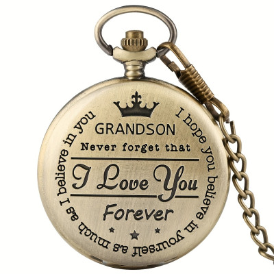 Engraved Pocket Watch with "I Love You Forever" Message - Sentimental Gift for Grandson