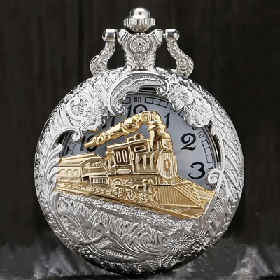 Vintage Train Pocket Watch Steampunk Timepiece