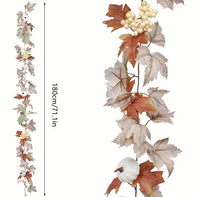 Fall Maple Leaf Pumpkin Garland - 71 Inch Artificial Wreath for Home Decor