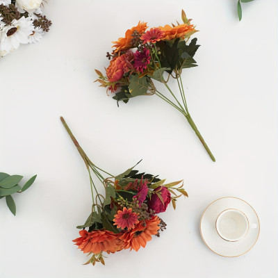 ​4-Stem Artificial Sunflower Bouquet - Fall Wedding & Home Decor