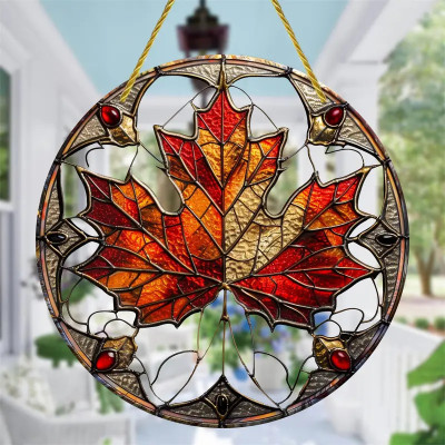 Autumnal Maple Leaf Suncatcher: Vibrant Stained Glass Window Decor